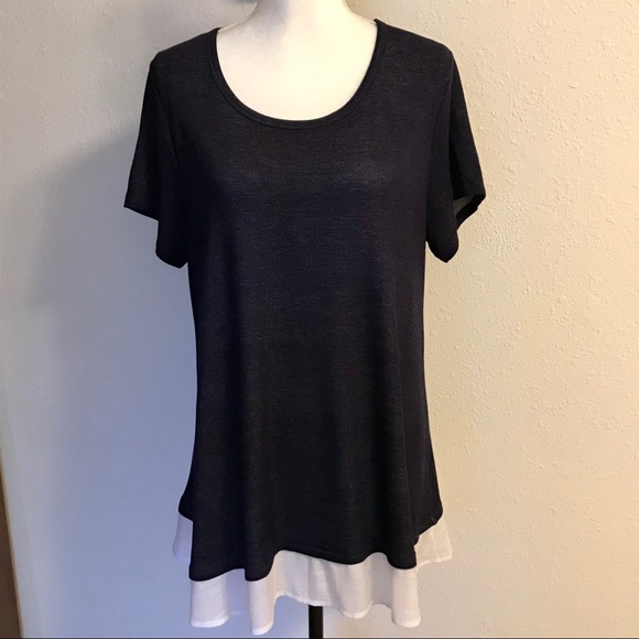 Bobeau Navy/Denim Button Back Linen Top XL EUC